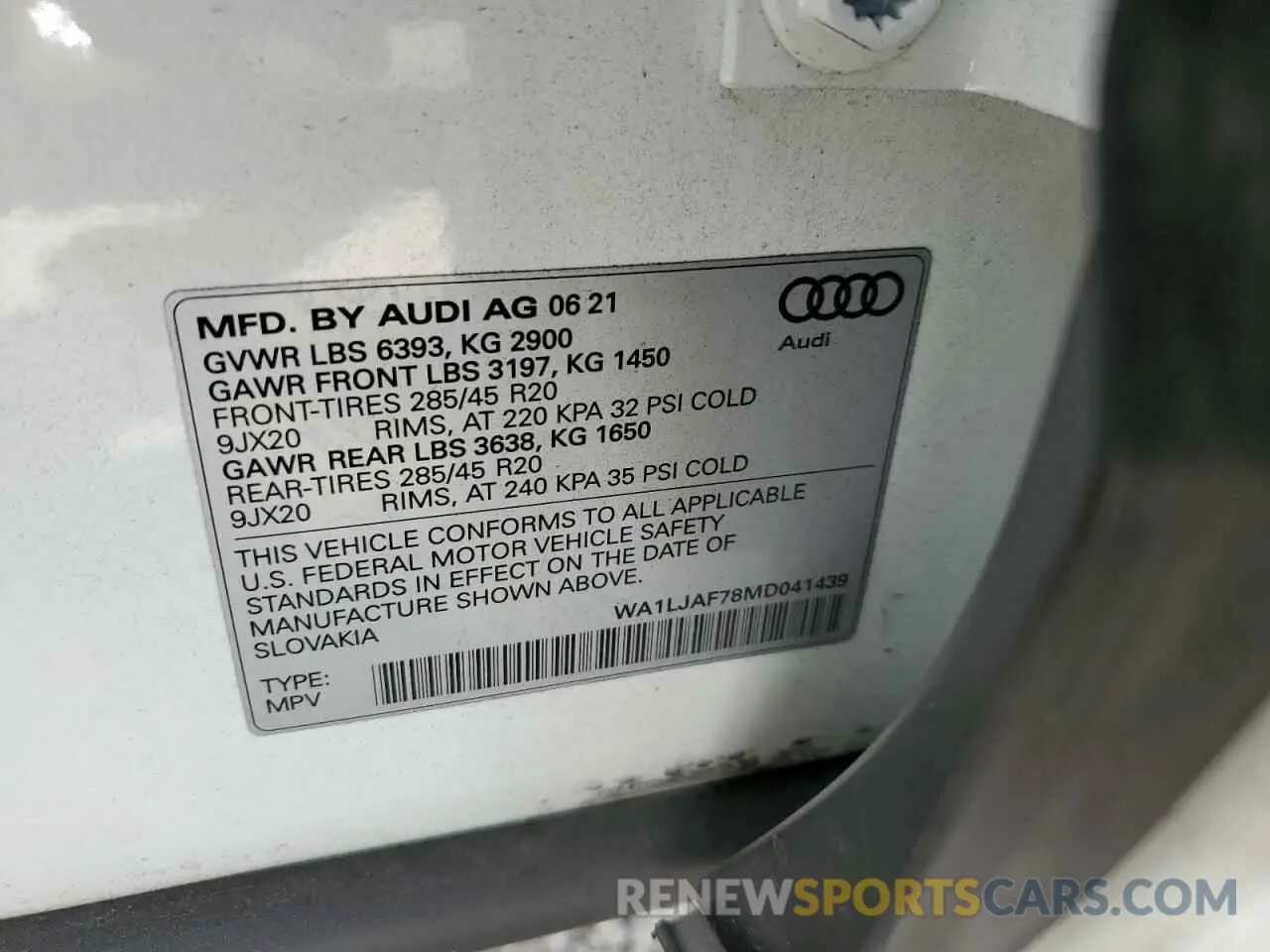 10 Photograph of a damaged car WA1LJAF78MD041439 AUDI Q7 2021
