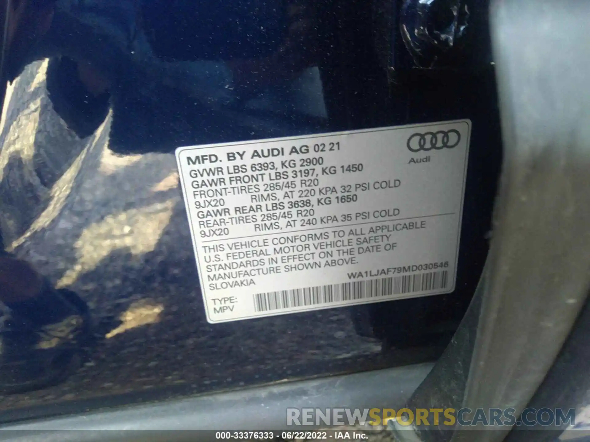 9 Photograph of a damaged car WA1LJAF79MD030546 AUDI Q7 2021