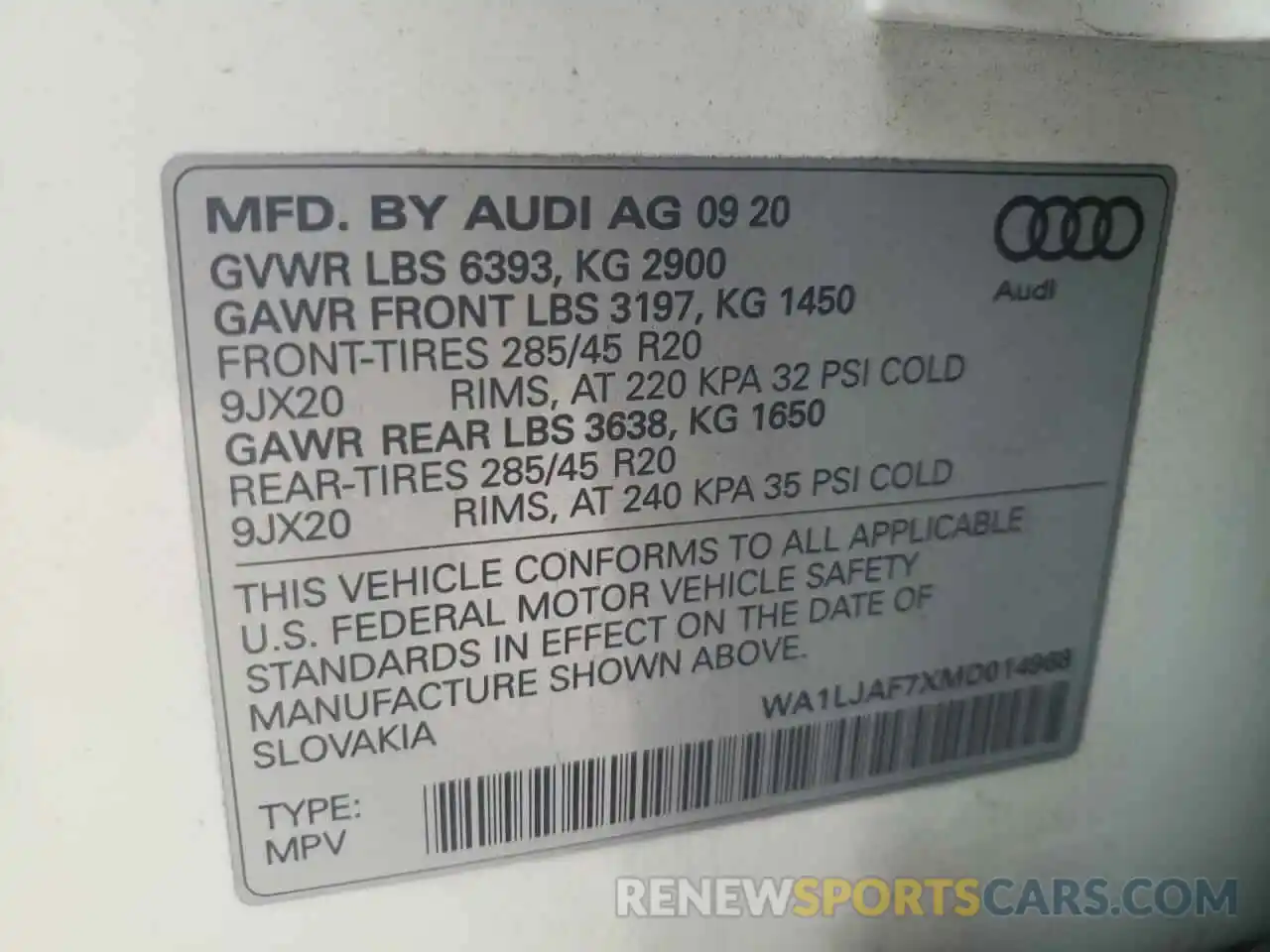 10 Photograph of a damaged car WA1LJAF7XMD014968 AUDI Q7 2021