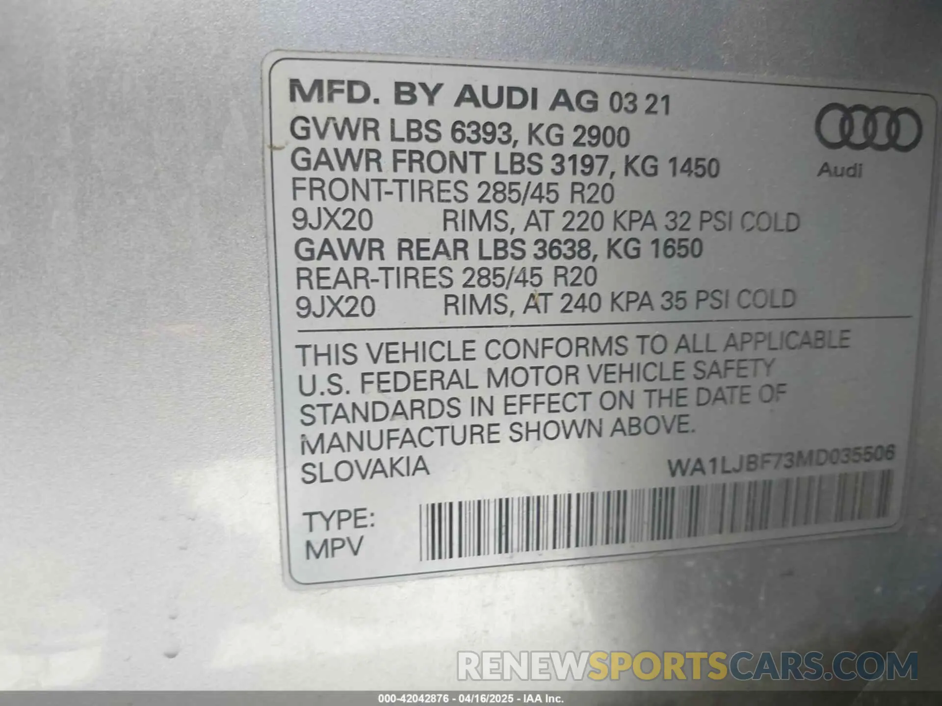 9 Photograph of a damaged car WA1LJBF73MD035506 AUDI Q7 2021