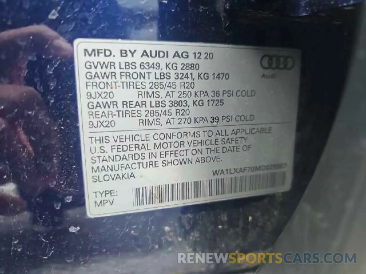 10 Photograph of a damaged car WA1LXAF70MD026593 AUDI Q7 2021