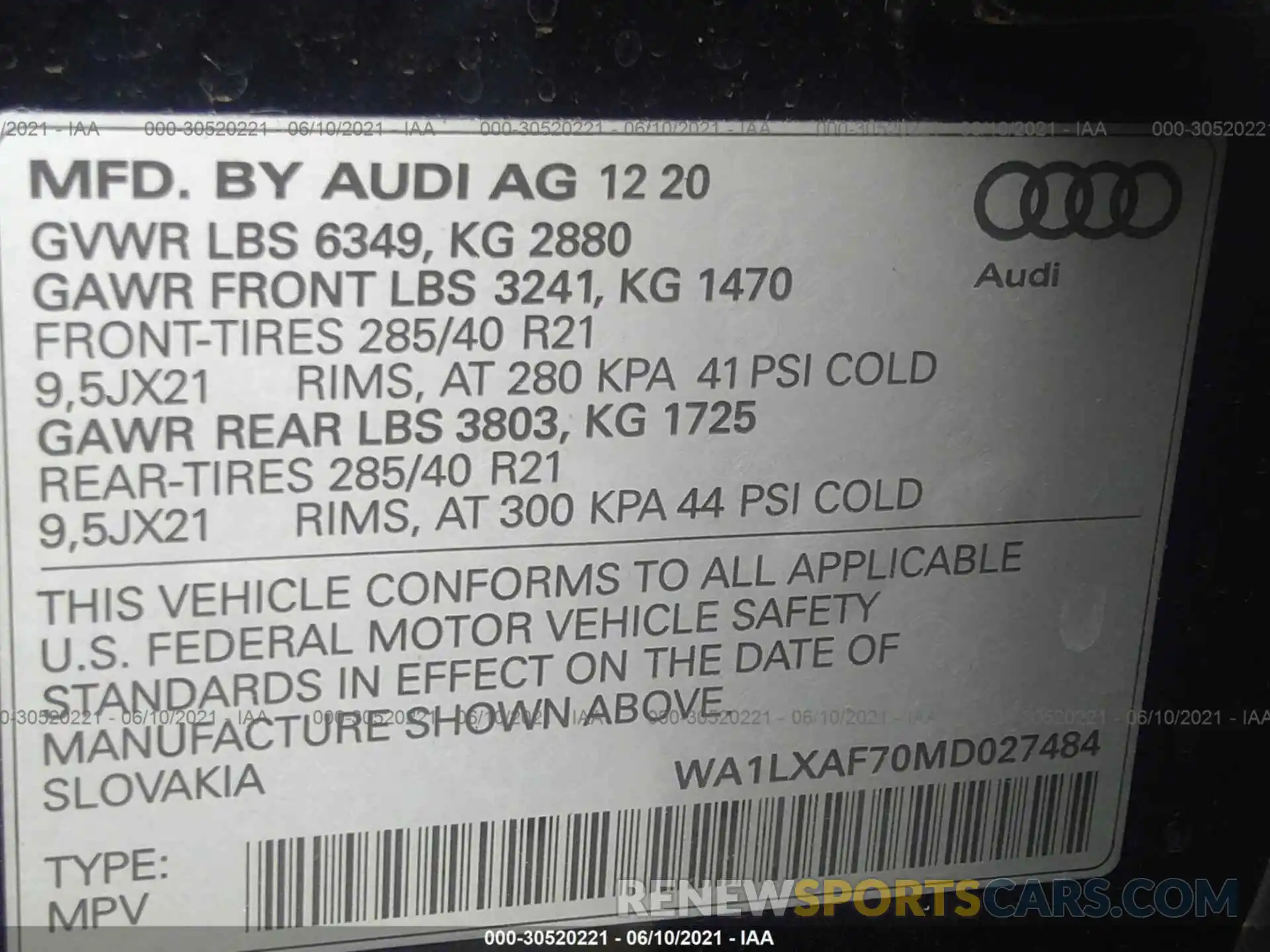 9 Photograph of a damaged car WA1LXAF70MD027484 AUDI Q7 2021