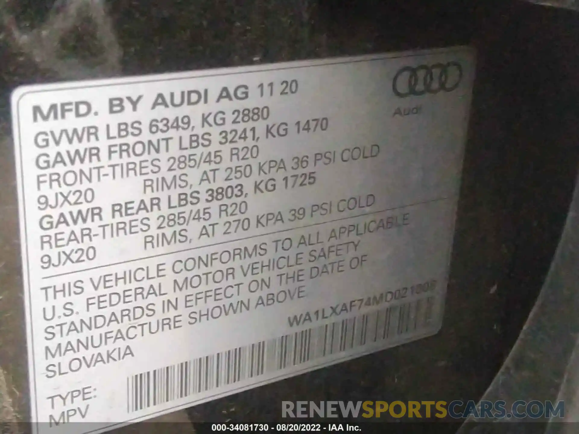 9 Photograph of a damaged car WA1LXAF74MD021008 AUDI Q7 2021