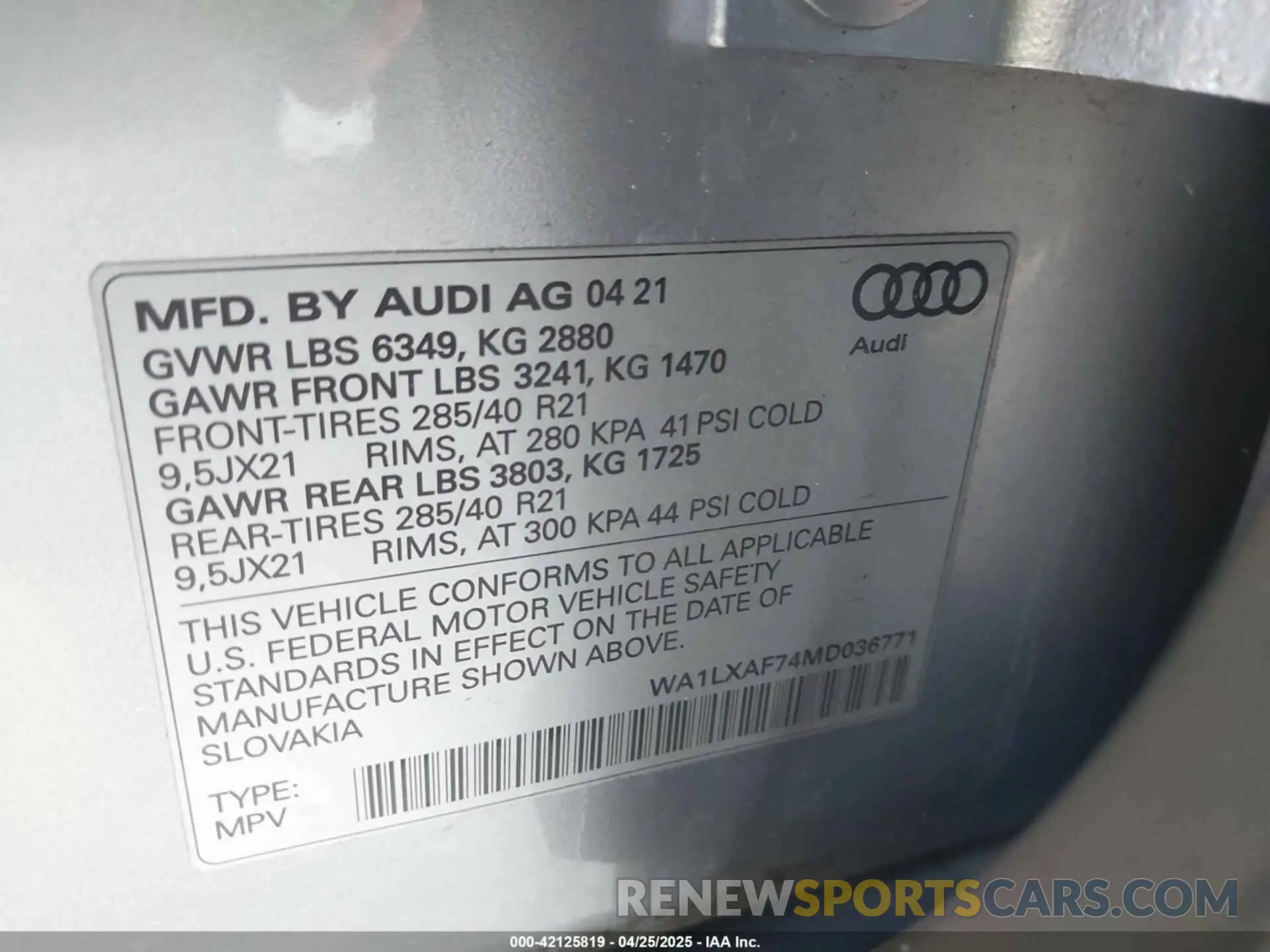 9 Photograph of a damaged car WA1LXAF74MD036771 AUDI Q7 2021