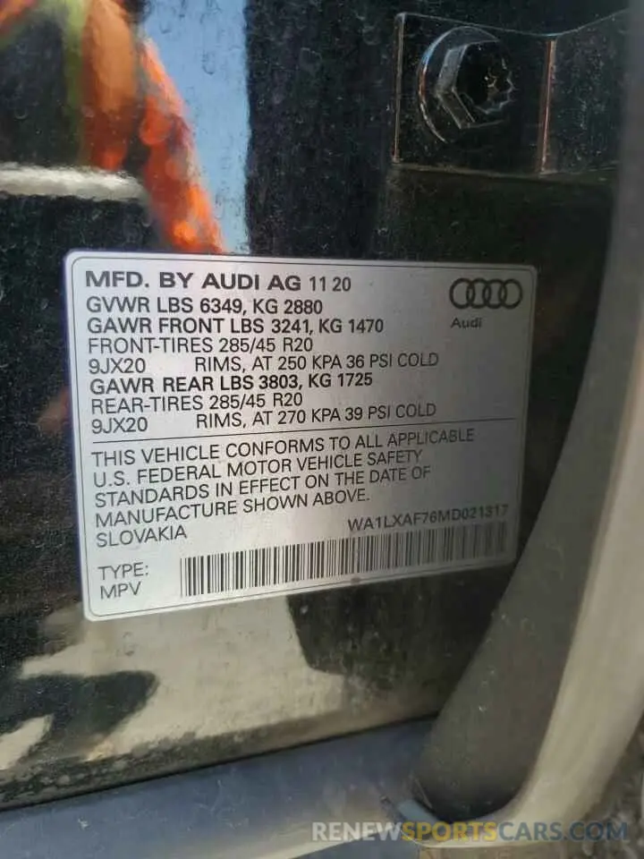 13 Photograph of a damaged car WA1LXAF76MD021317 AUDI Q7 2021