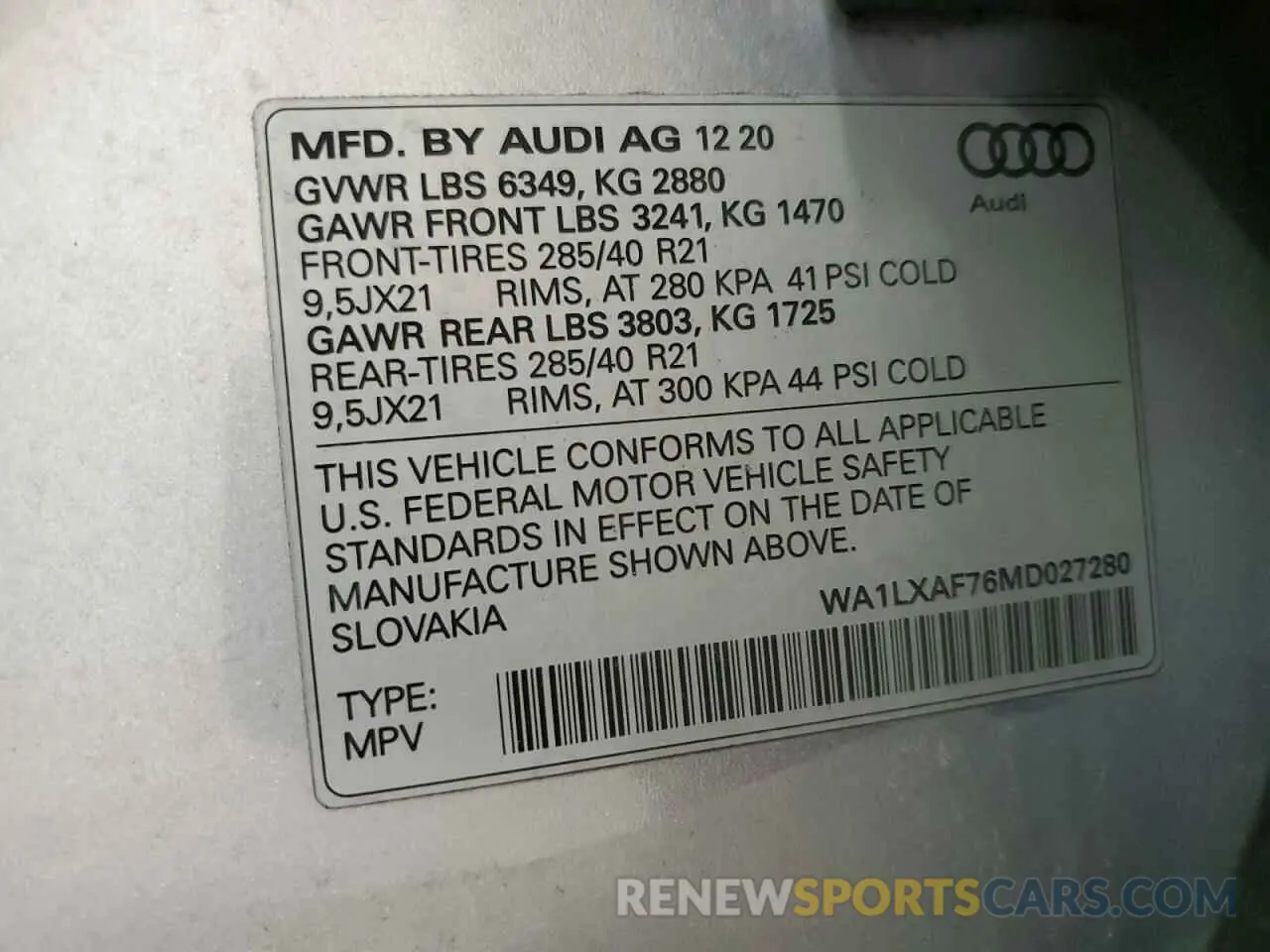 13 Photograph of a damaged car WA1LXAF76MD027280 AUDI Q7 2021