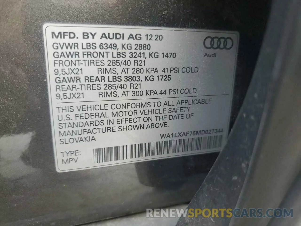 12 Photograph of a damaged car WA1LXAF76MD027344 AUDI Q7 2021