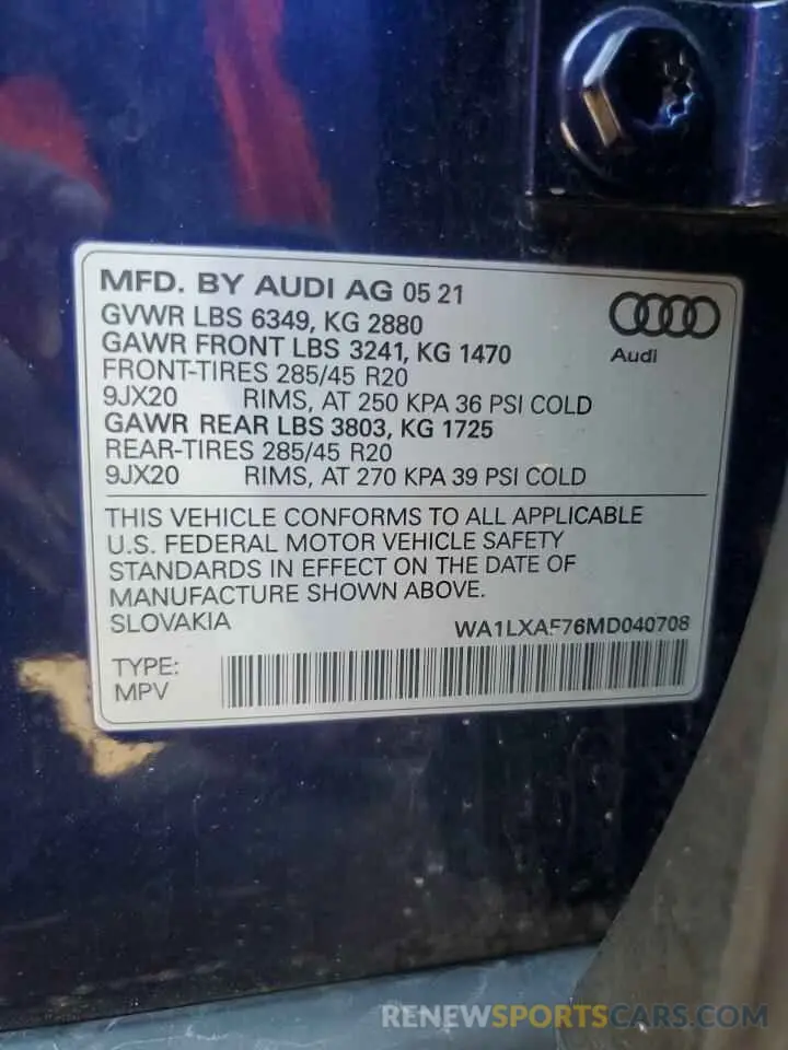 14 Photograph of a damaged car WA1LXAF76MD040708 AUDI Q7 2021