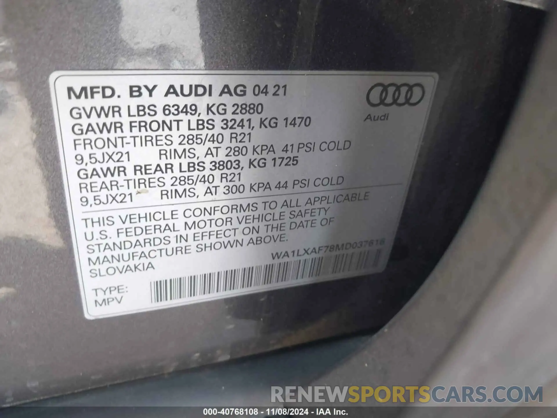 9 Photograph of a damaged car WA1LXAF78MD037616 AUDI Q7 2021