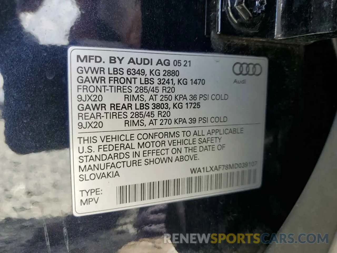 13 Photograph of a damaged car WA1LXAF78MD039107 AUDI Q7 2021