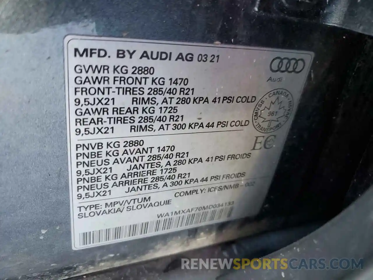 14 Photograph of a damaged car WA1MXAF70MD034133 AUDI Q7 2021