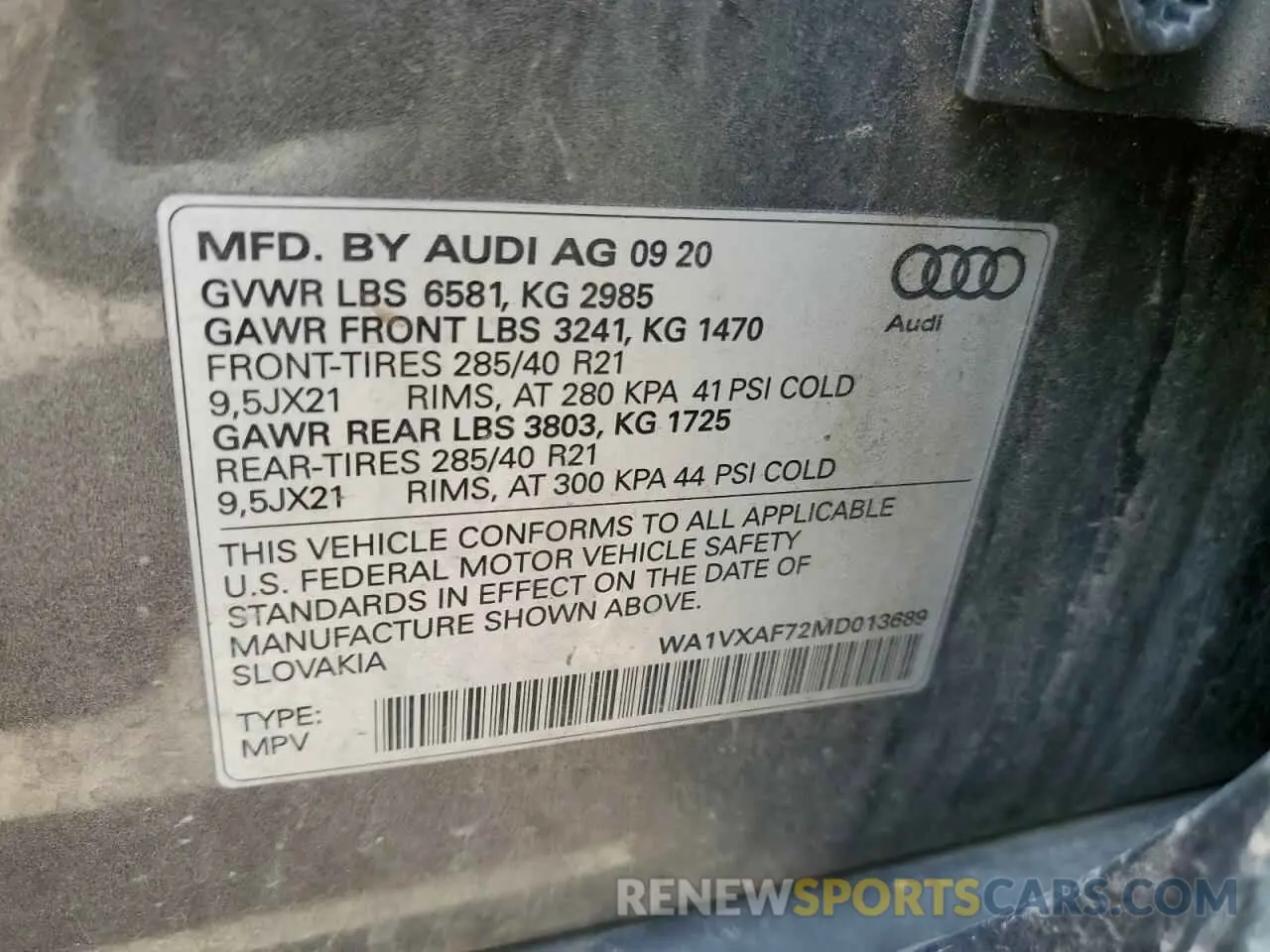 13 Photograph of a damaged car WA1VXAF72MD013689 AUDI Q7 2021