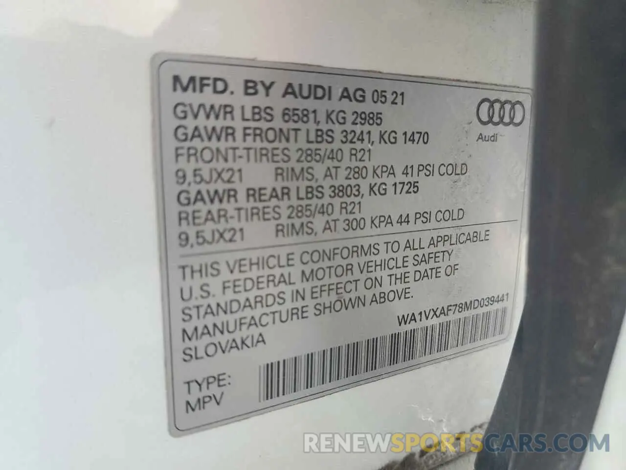 14 Photograph of a damaged car WA1VXAF78MD039441 AUDI Q7 2021