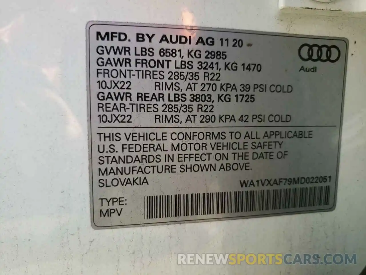 10 Photograph of a damaged car WA1VXAF79MD022051 AUDI Q7 2021