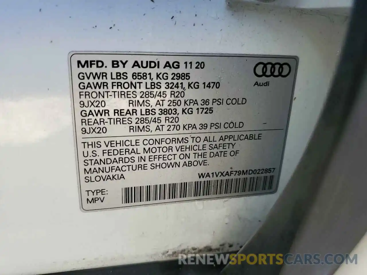 10 Photograph of a damaged car WA1VXAF79MD022857 AUDI Q7 2021