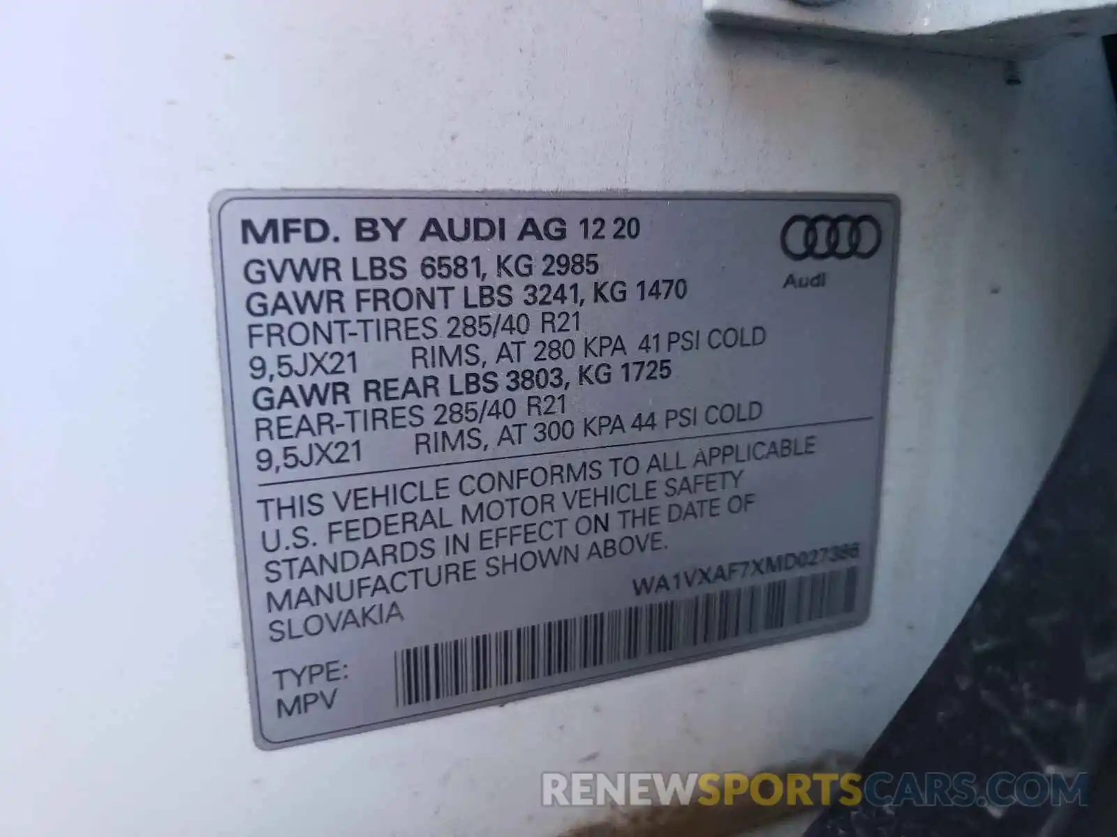 10 Photograph of a damaged car WA1VXAF7XMD027386 AUDI Q7 2021