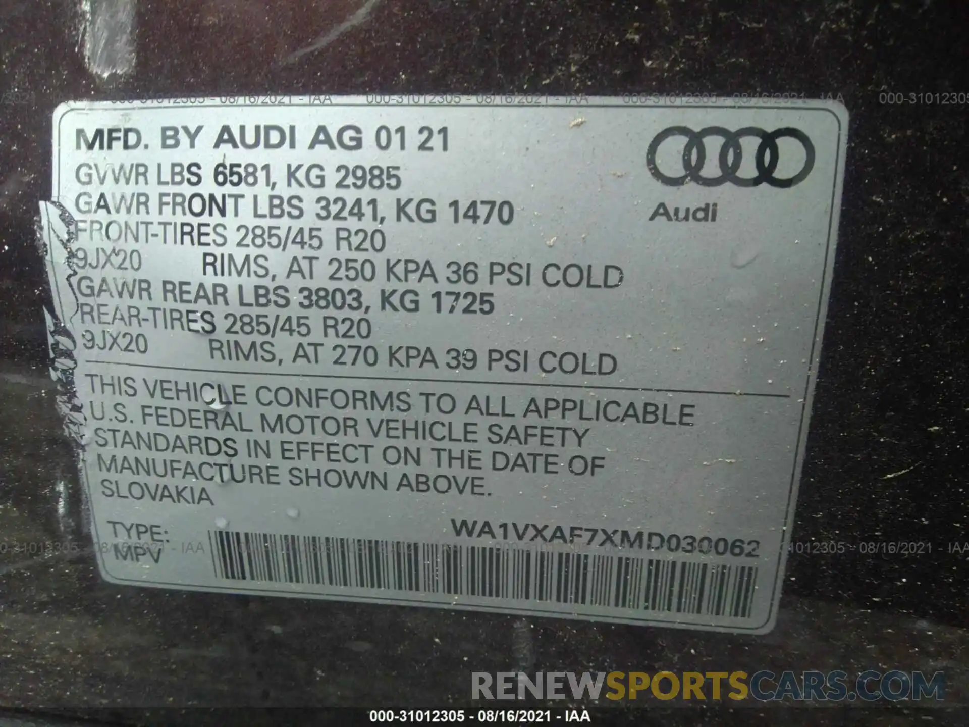 9 Photograph of a damaged car WA1VXAF7XMD030062 AUDI Q7 2021