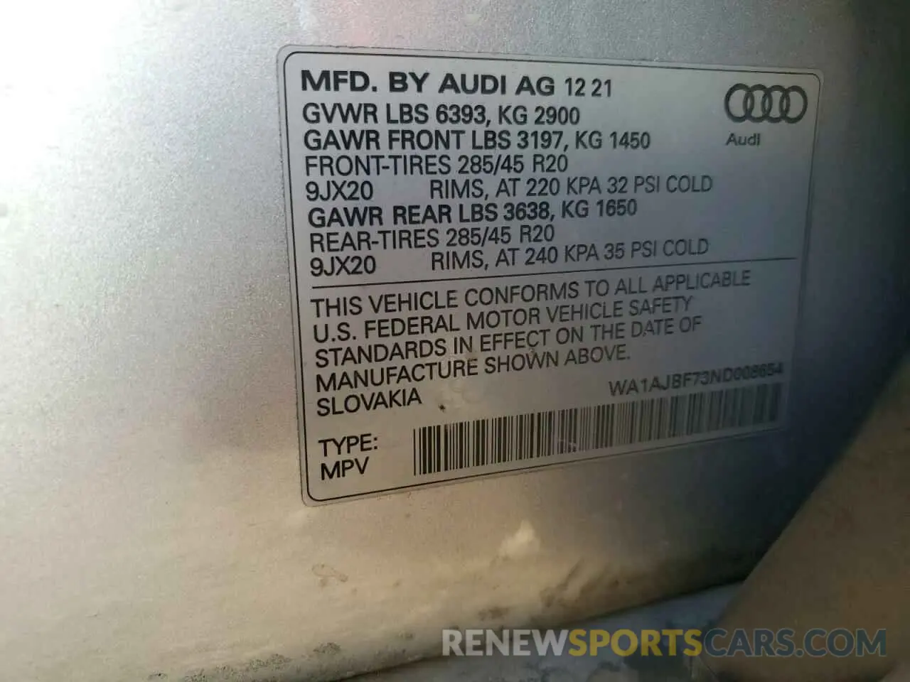 13 Photograph of a damaged car WA1AJBF73ND008654 AUDI Q7 2022