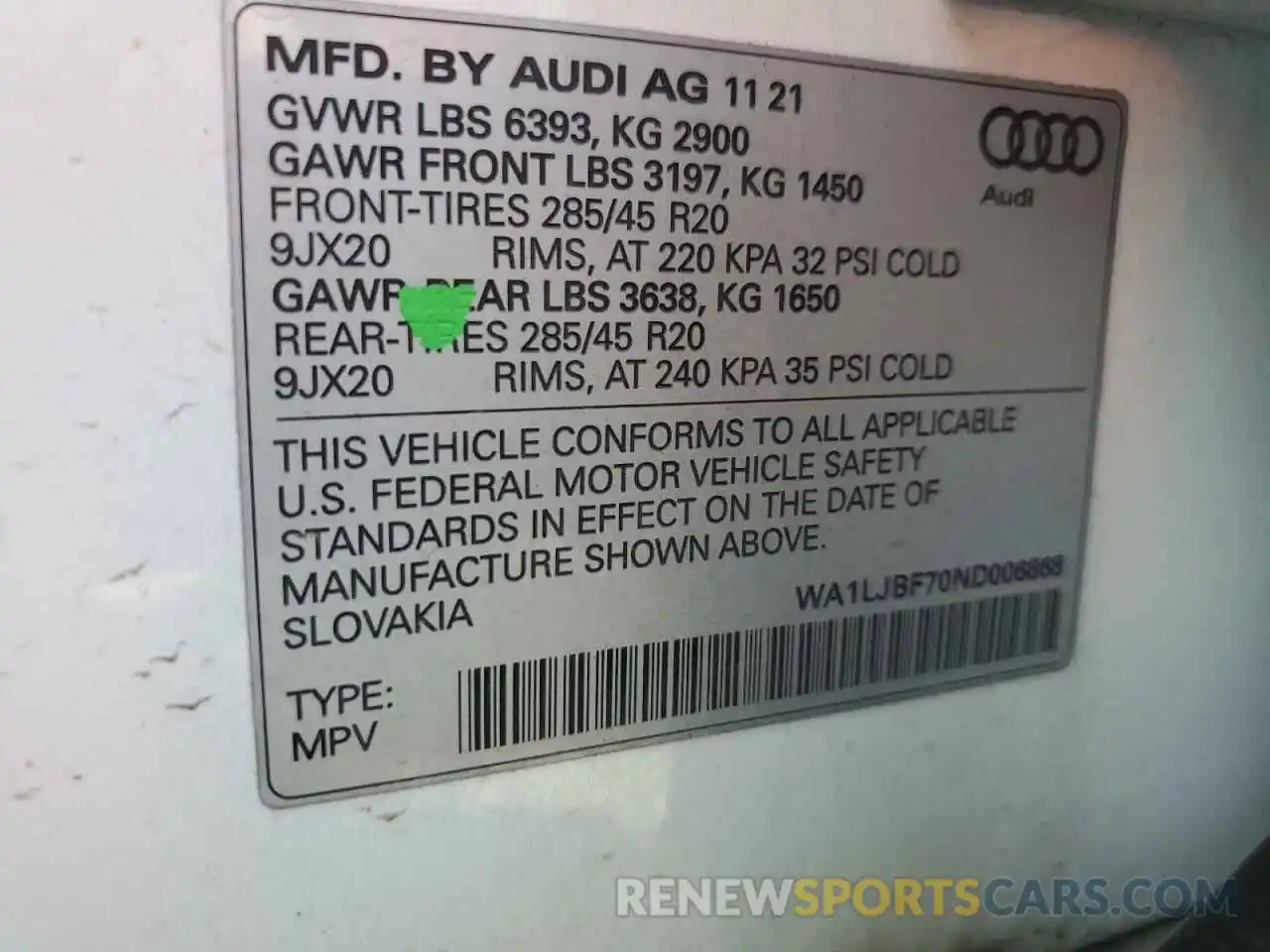 10 Photograph of a damaged car WA1LJBF70ND006868 AUDI Q7 2022