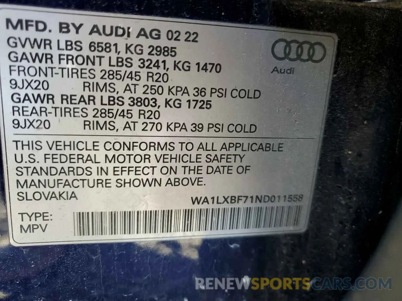 14 Photograph of a damaged car WA1LXBF71ND011558 AUDI Q7 2022