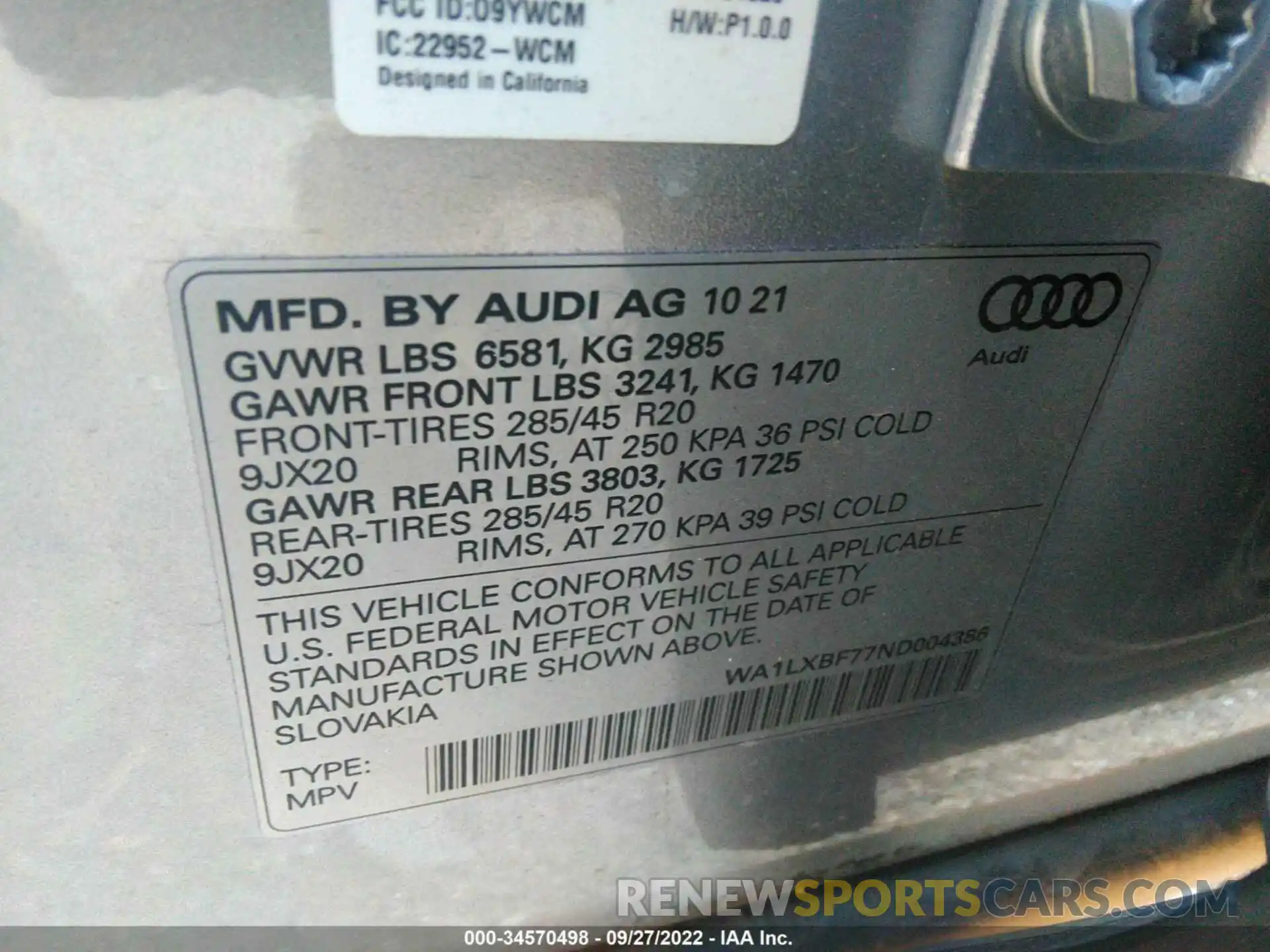 9 Photograph of a damaged car WA1LXBF77ND004386 AUDI Q7 2022