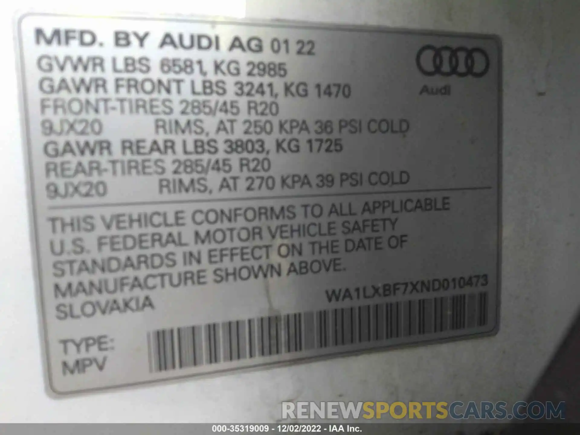 9 Photograph of a damaged car WA1LXBF7XND010473 AUDI Q7 2022