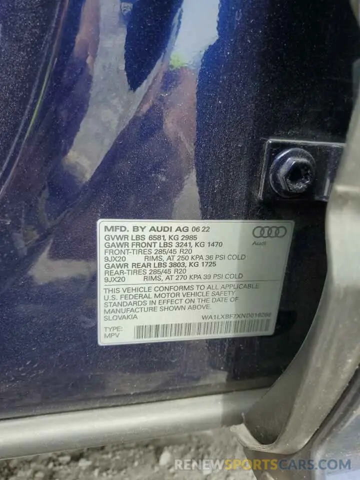 13 Photograph of a damaged car WA1LXBF7XND019268 AUDI Q7 2022