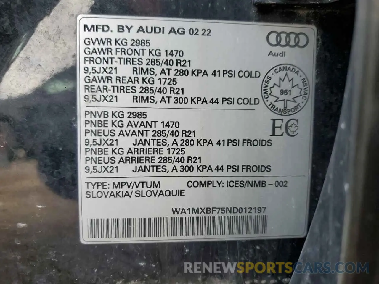 14 Photograph of a damaged car WA1MXBF75ND012197 AUDI Q7 2022