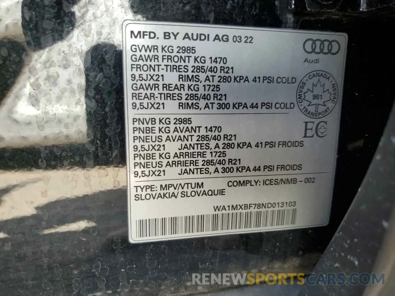 13 Photograph of a damaged car WA1MXBF78ND013103 AUDI Q7 2022