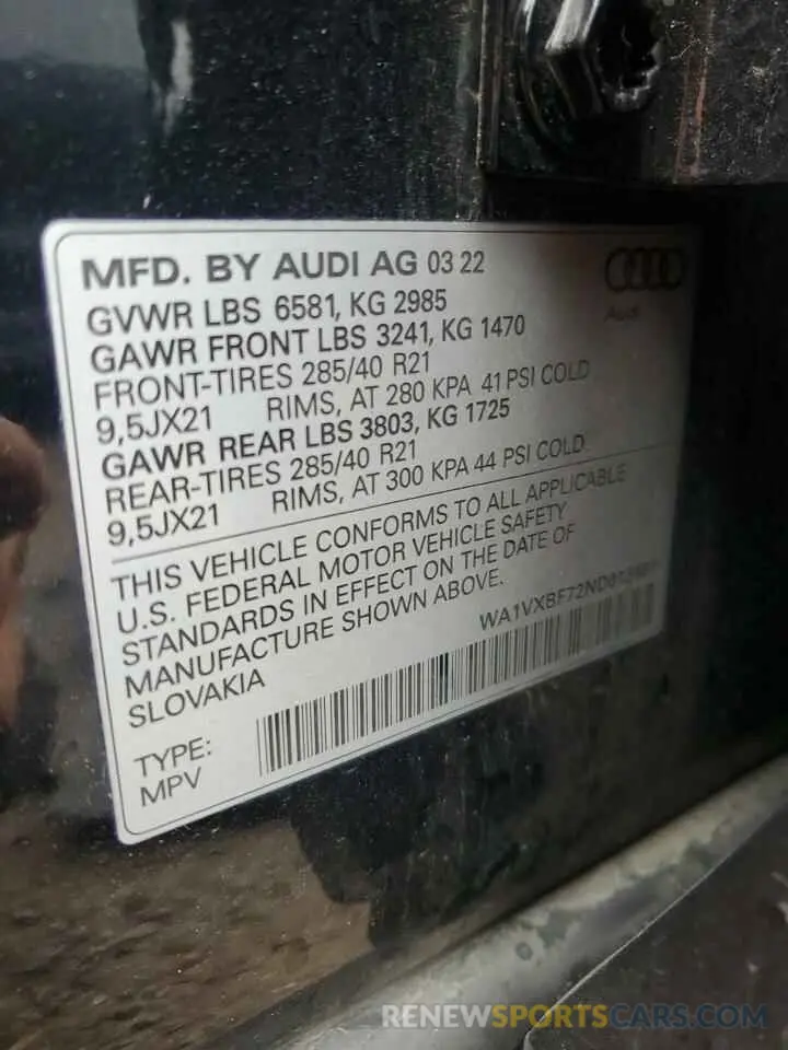 12 Photograph of a damaged car WA1VXBF72ND013487 AUDI Q7 2022