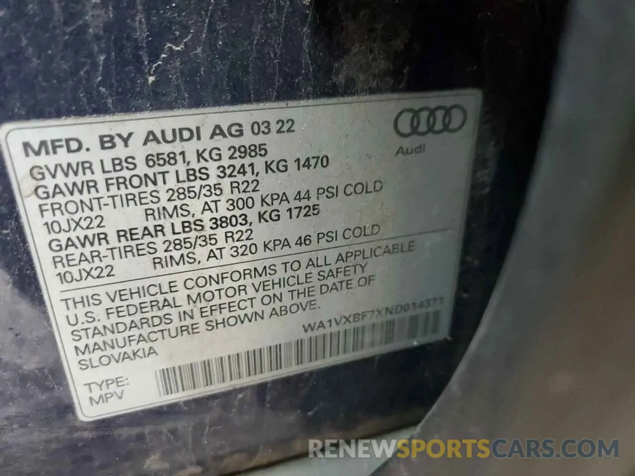 14 Photograph of a damaged car WA1VXBF7XND014371 AUDI Q7 2022