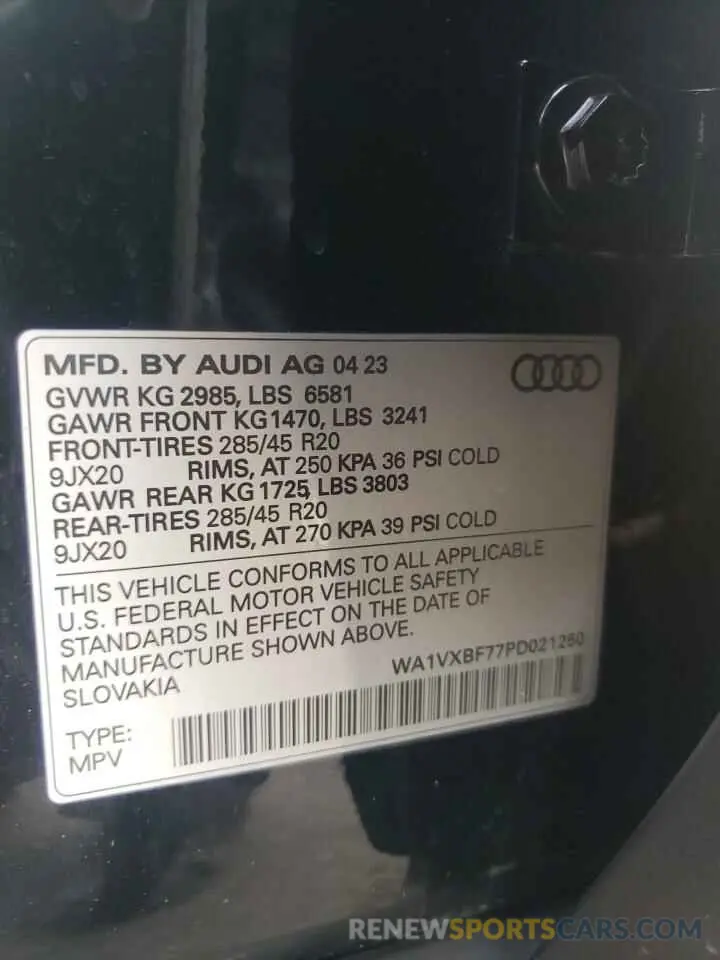 12 Photograph of a damaged car WA1VXBF77PD021250 AUDI Q7 2023