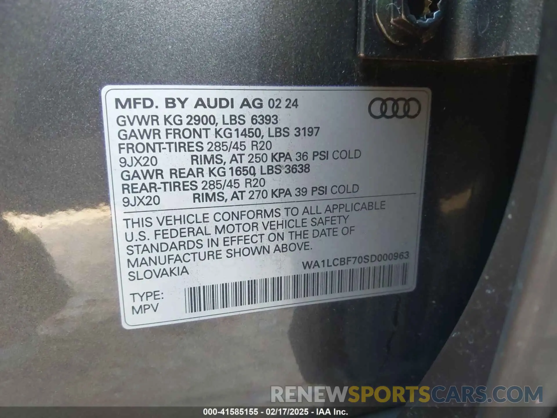 9 Photograph of a damaged car WA1LCBF70SD000963 AUDI Q7 2025