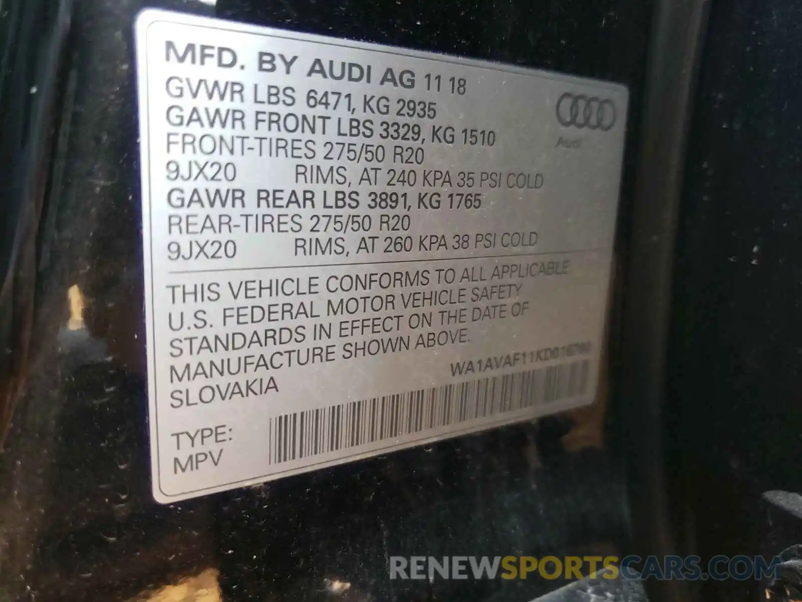 10 Photograph of a damaged car WA1AVAF11KD016760 AUDI Q8 2019