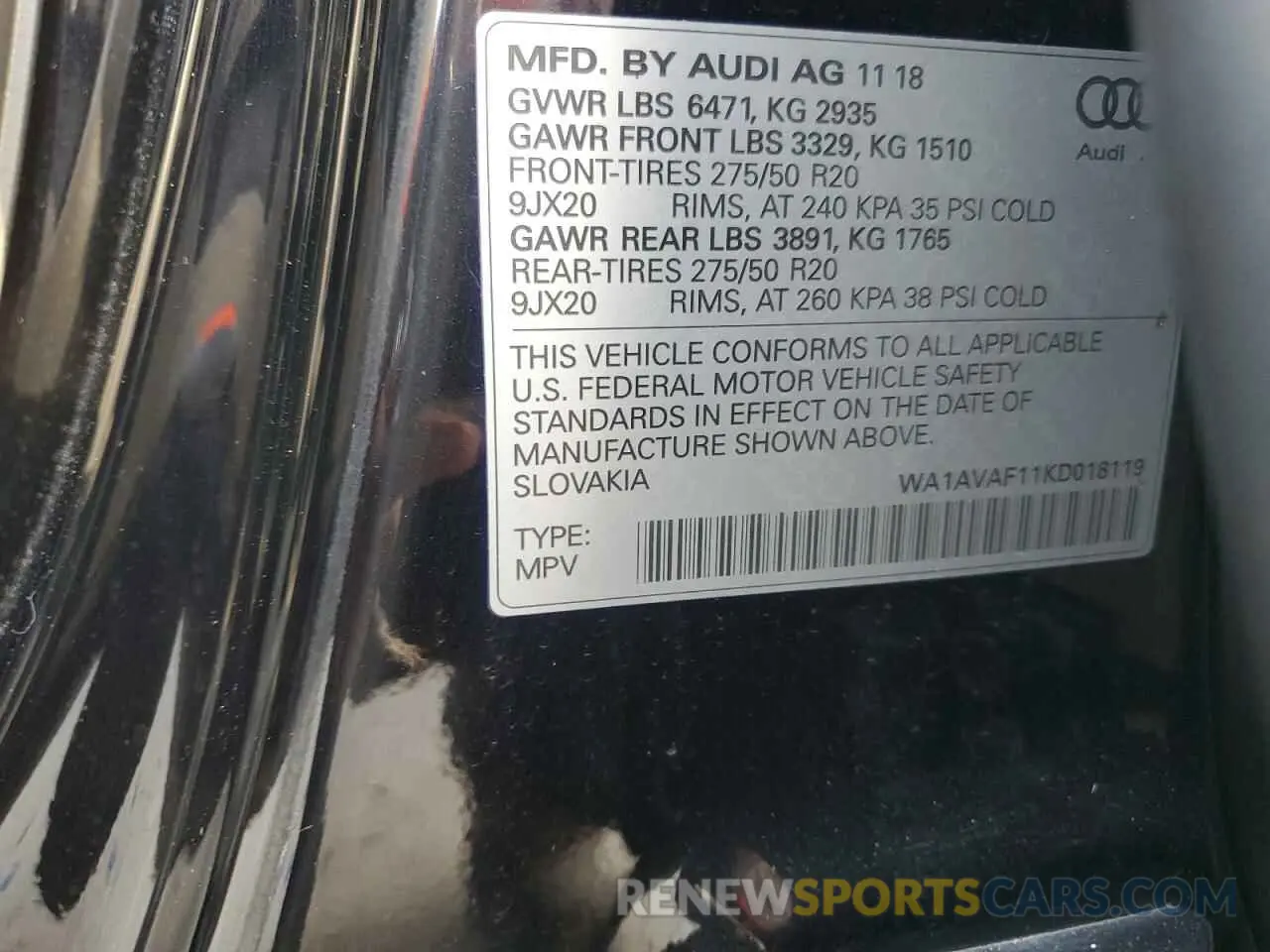 14 Photograph of a damaged car WA1AVAF11KD018119 AUDI Q8 2019