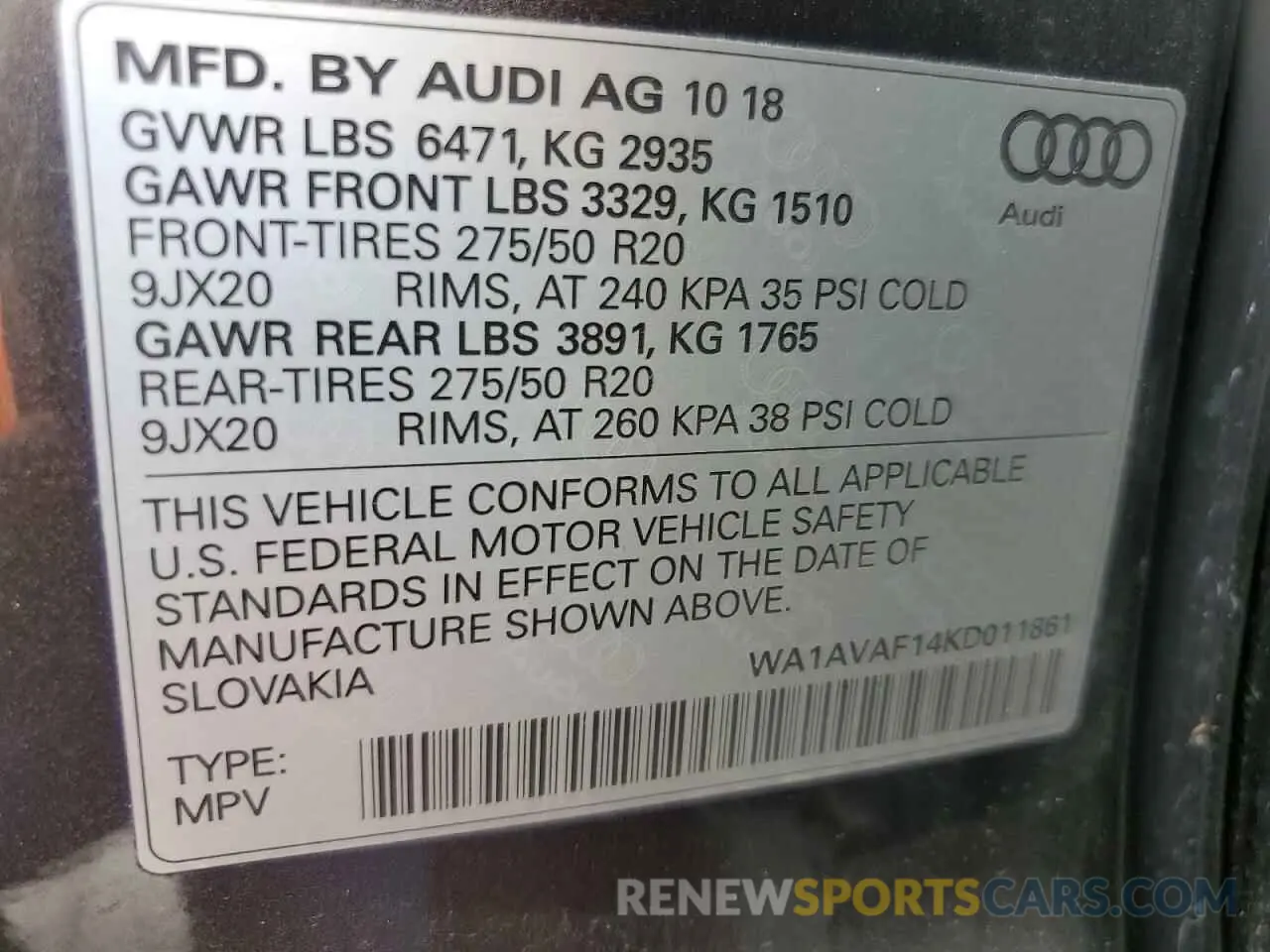 14 Photograph of a damaged car WA1AVAF14KD011861 AUDI Q8 2019