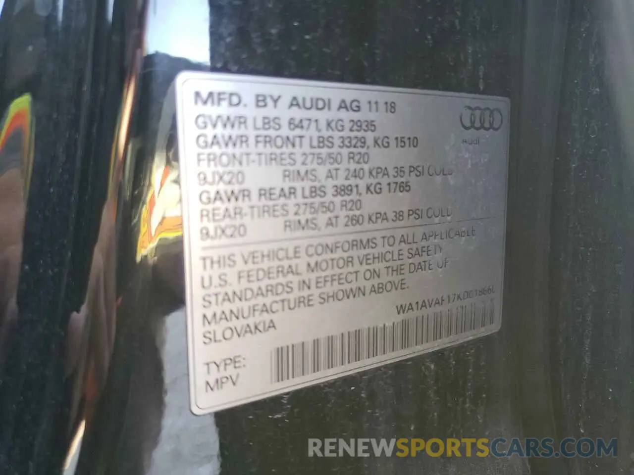 14 Photograph of a damaged car WA1AVAF17KD018660 AUDI Q8 2019
