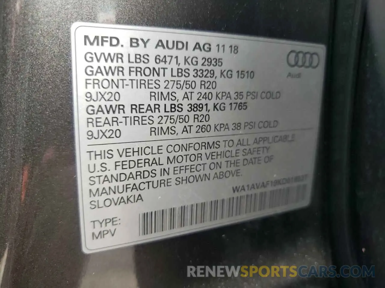 13 Photograph of a damaged car WA1AVAF19KD016537 AUDI Q8 2019