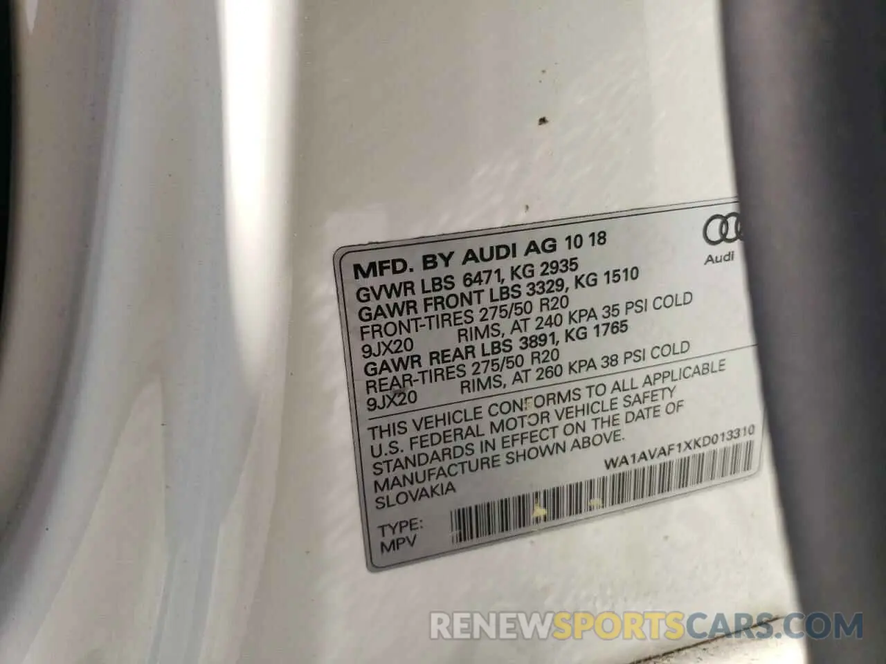 12 Photograph of a damaged car WA1AVAF1XKD013310 AUDI Q8 2019