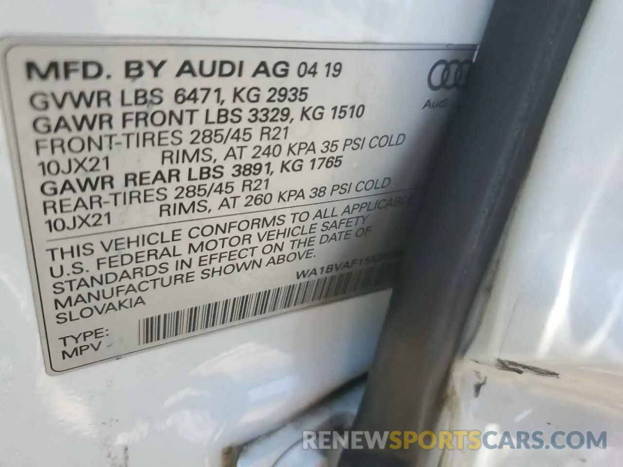 13 Photograph of a damaged car WA1BVAF15KD038166 AUDI Q8 2019