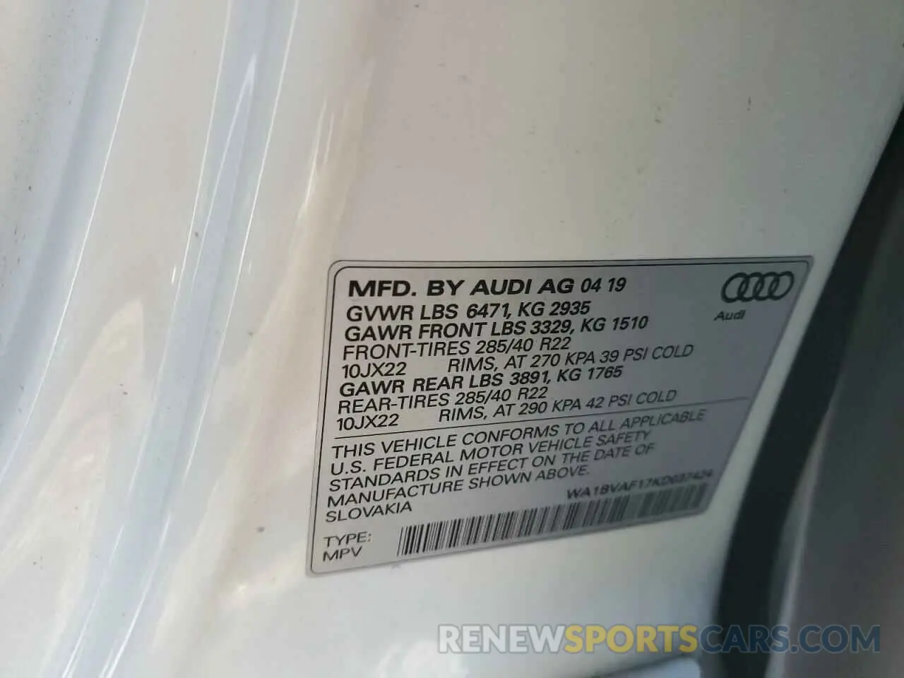 14 Photograph of a damaged car WA1BVAF17KD037424 AUDI Q8 2019