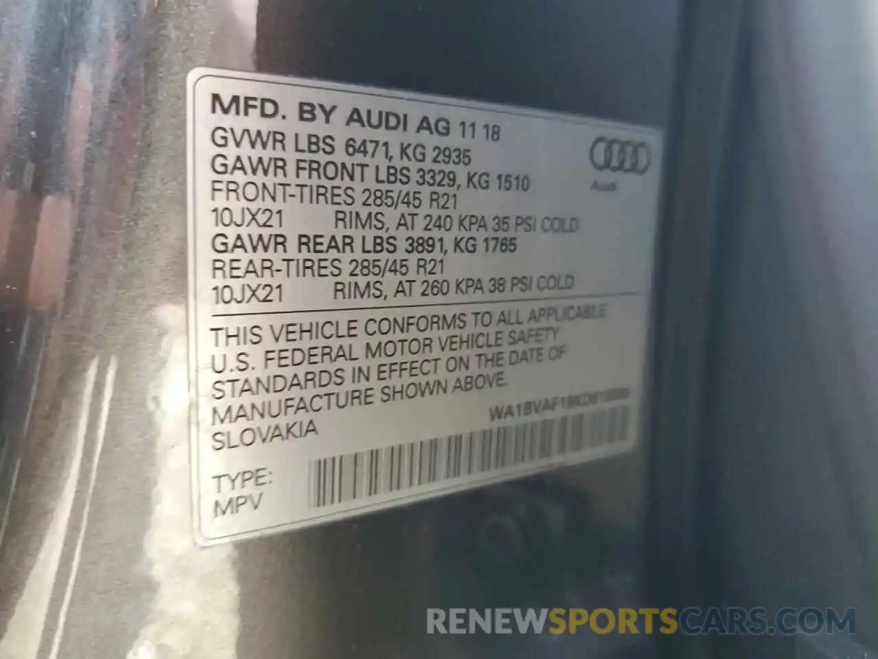 13 Photograph of a damaged car WA1BVAF19KD018390 AUDI Q8 2019