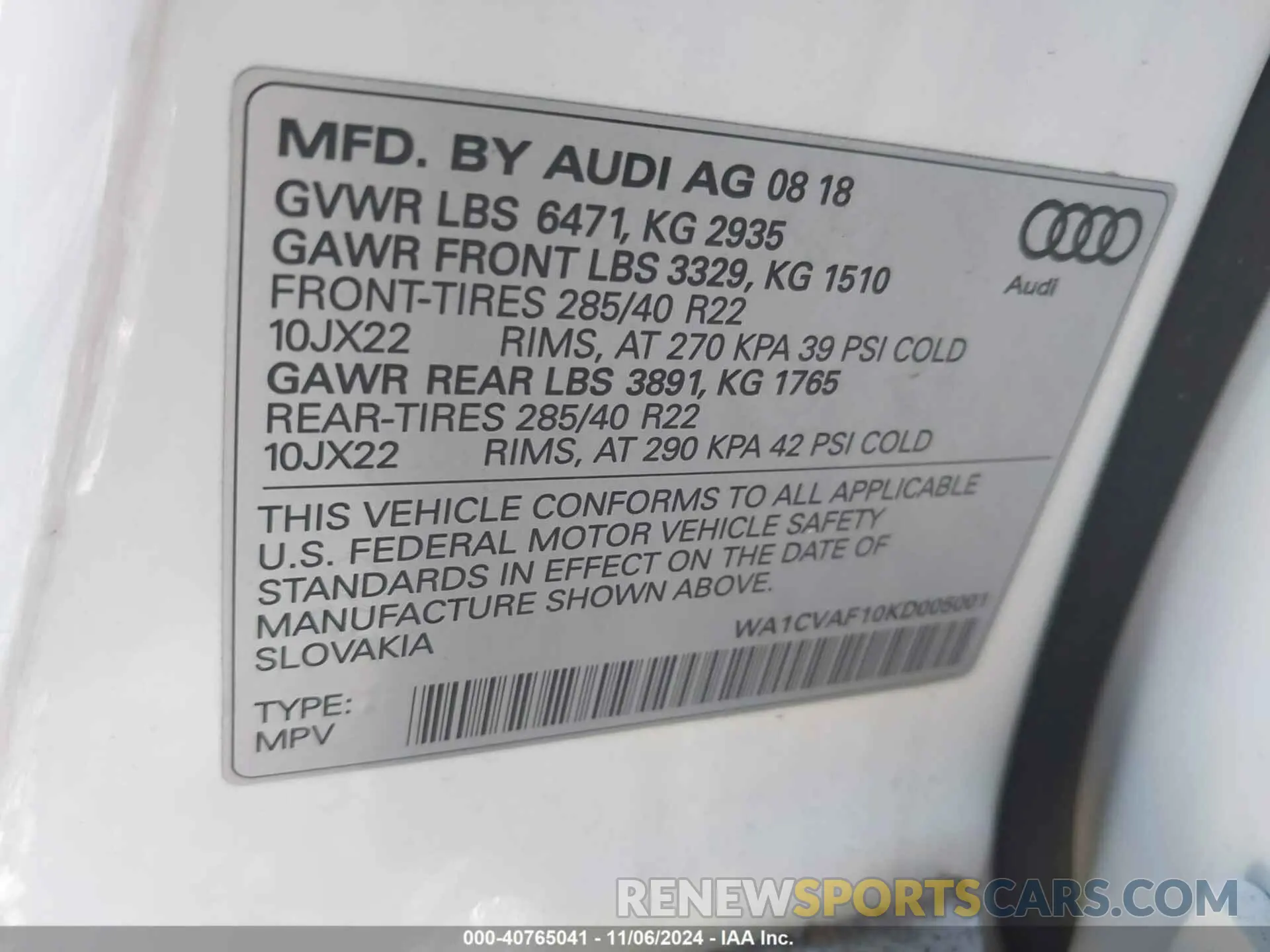 9 Photograph of a damaged car WA1CVAF10KD005001 AUDI Q8 2019