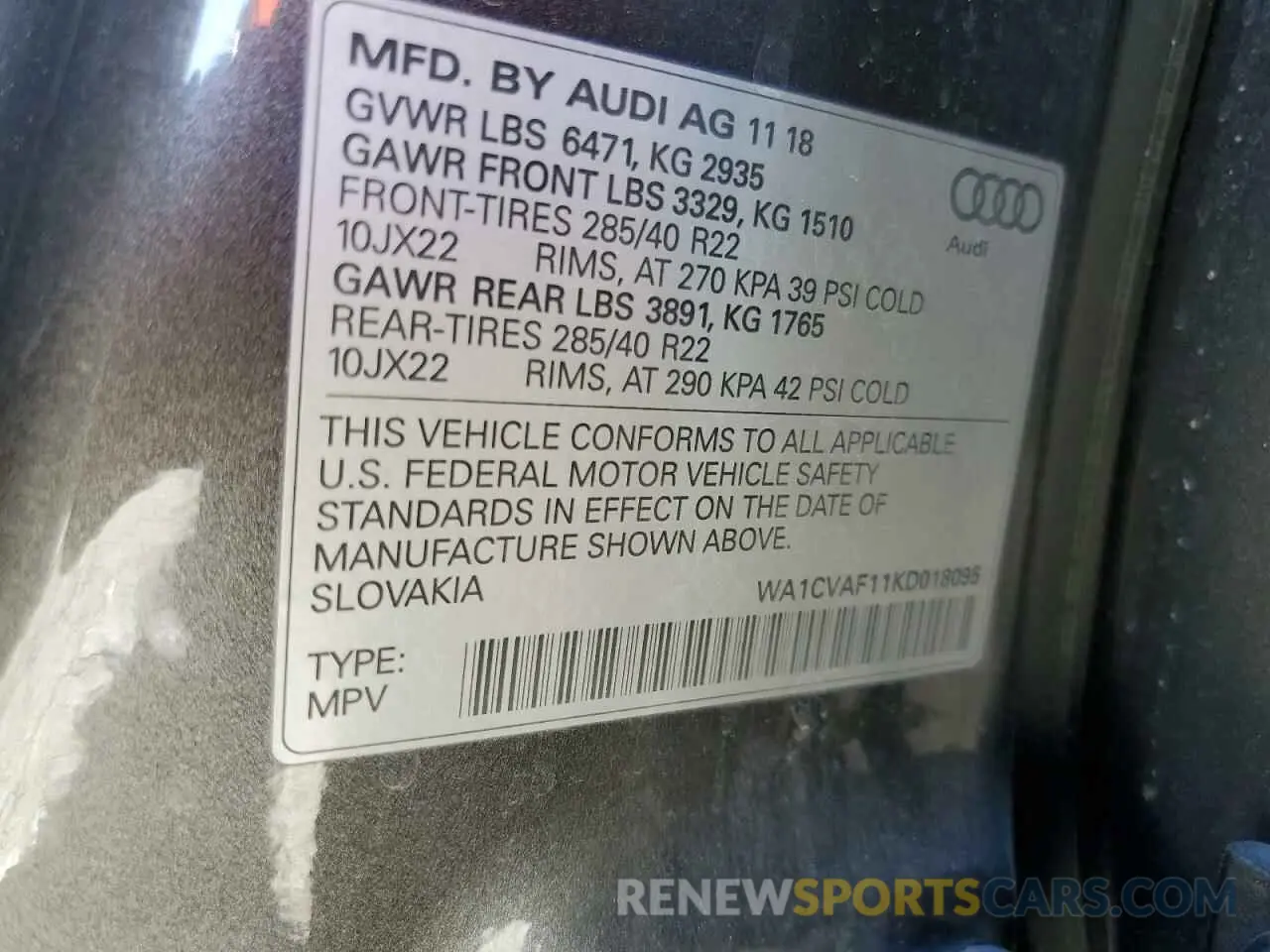 13 Photograph of a damaged car WA1CVAF11KD018095 AUDI Q8 2019