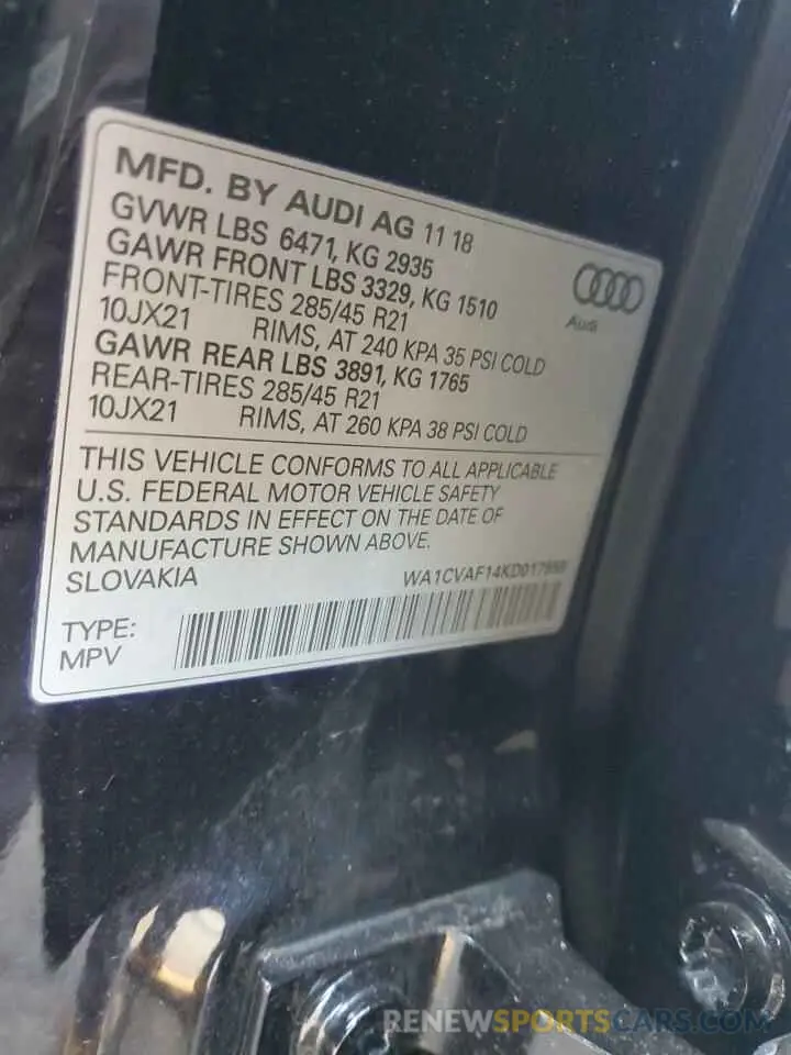 13 Photograph of a damaged car WA1CVAF14KD017958 AUDI Q8 2019