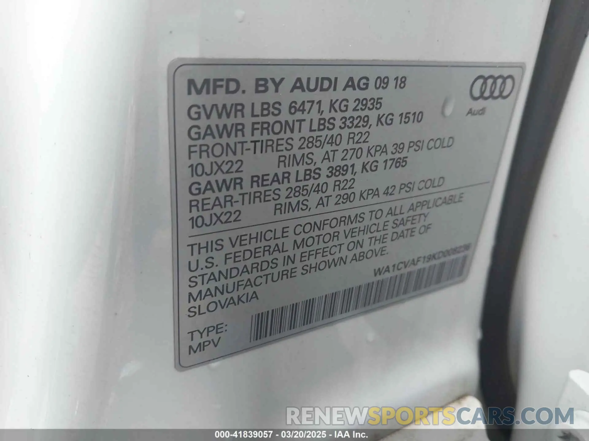 9 Photograph of a damaged car WA1CVAF19KD008236 AUDI Q8 2019