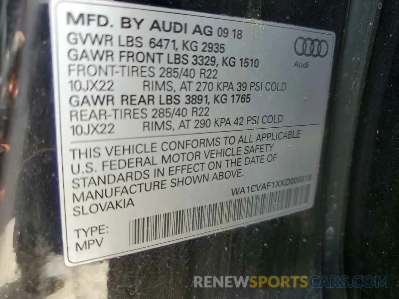 12 Photograph of a damaged car WA1CVAF1XKD006818 AUDI Q8 2019