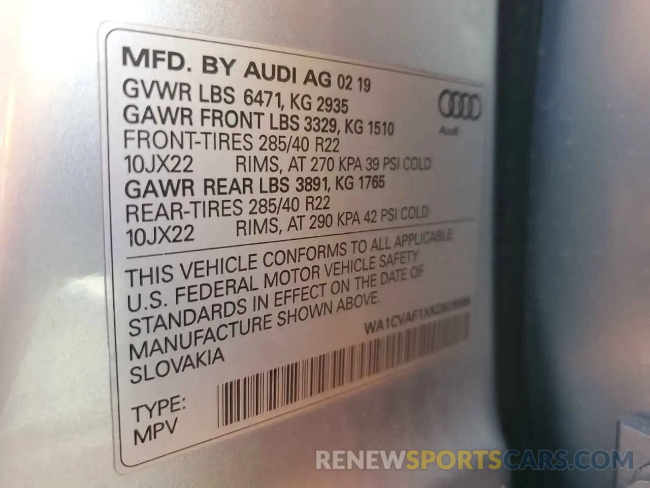 15 Photograph of a damaged car WA1CVAF1XKD026566 AUDI Q8 2019
