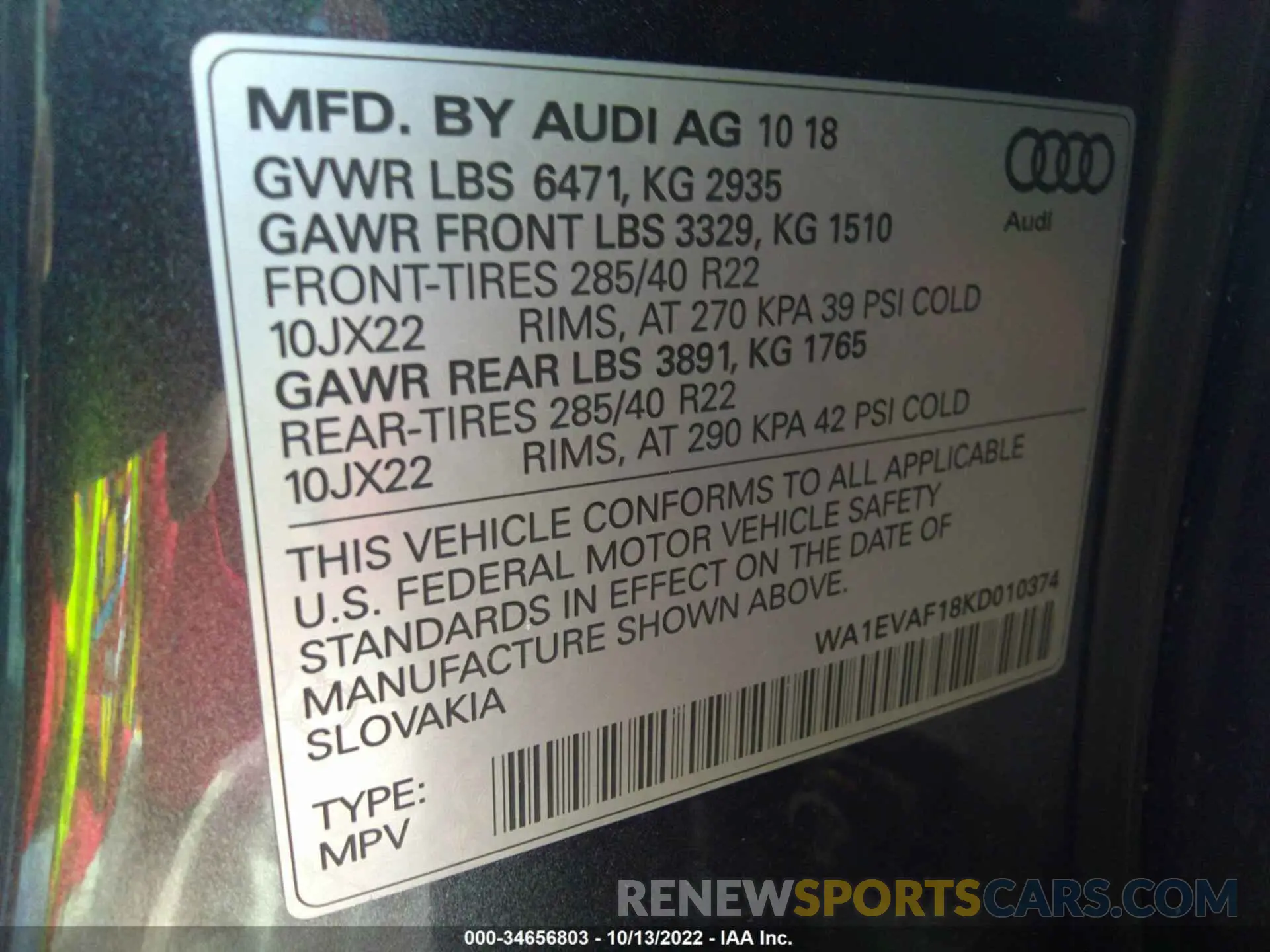 9 Photograph of a damaged car WA1EVAF18KD010374 AUDI Q8 2019