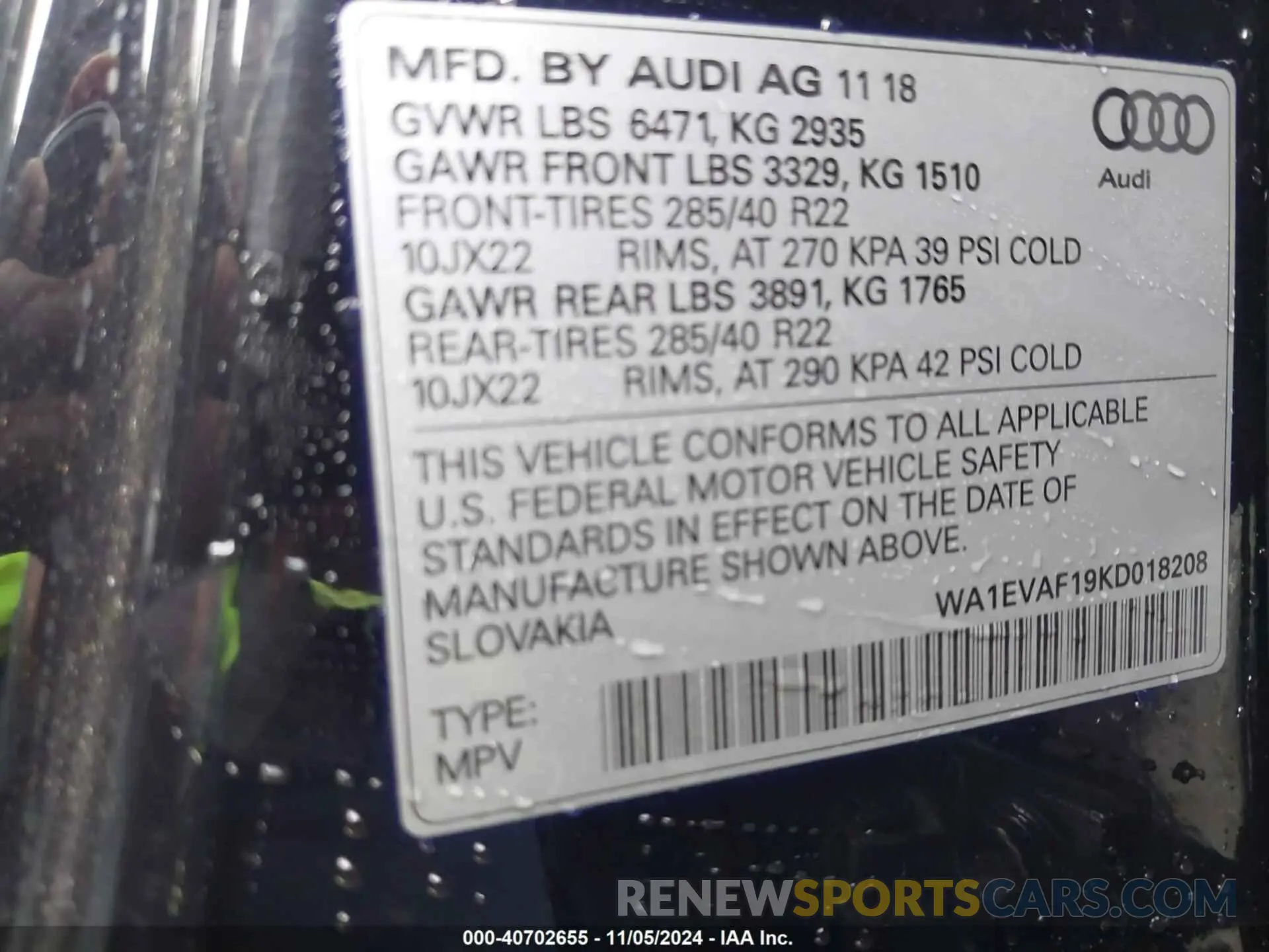 9 Photograph of a damaged car WA1EVAF19KD018208 AUDI Q8 2019